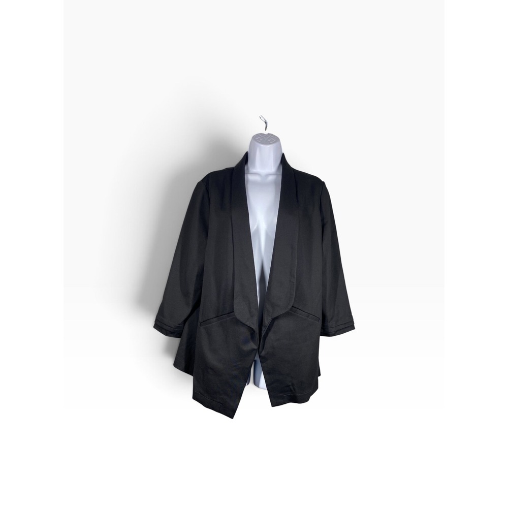 OGL Blazer Women XL Black NEW 3/4 Sleeve Shawl Collar Open Front 250825-2704W28